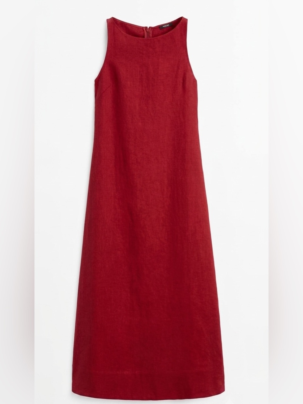 Massimo Dutti 100% Linen Midi Red Dress